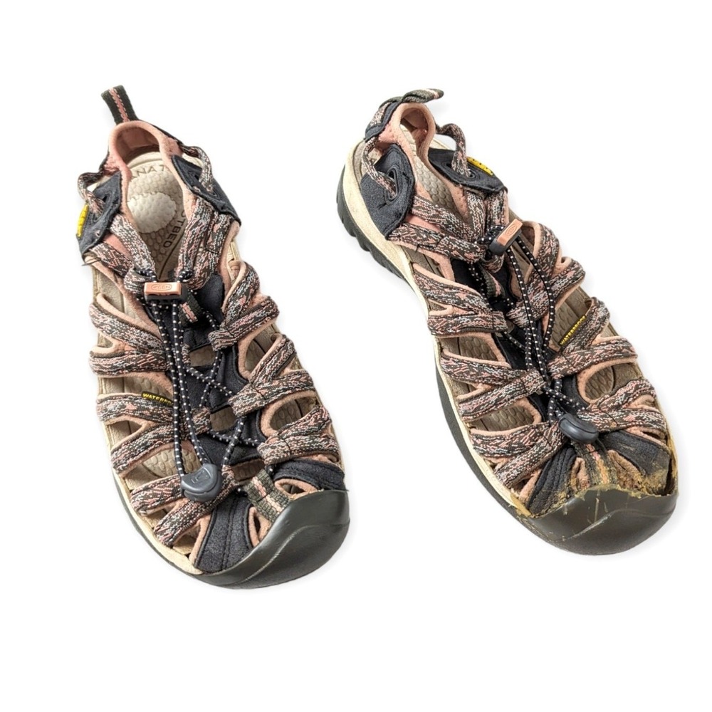 Keenâ Womens Gray Tan Whisper Waterproof Bungee Cord Hiking Sandal Size 9